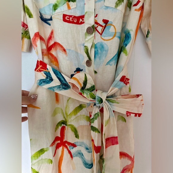 Farm Rio Copacabana Jumpsuit Small NWT white beige linen beach palm travel print - Picture 10 of 13